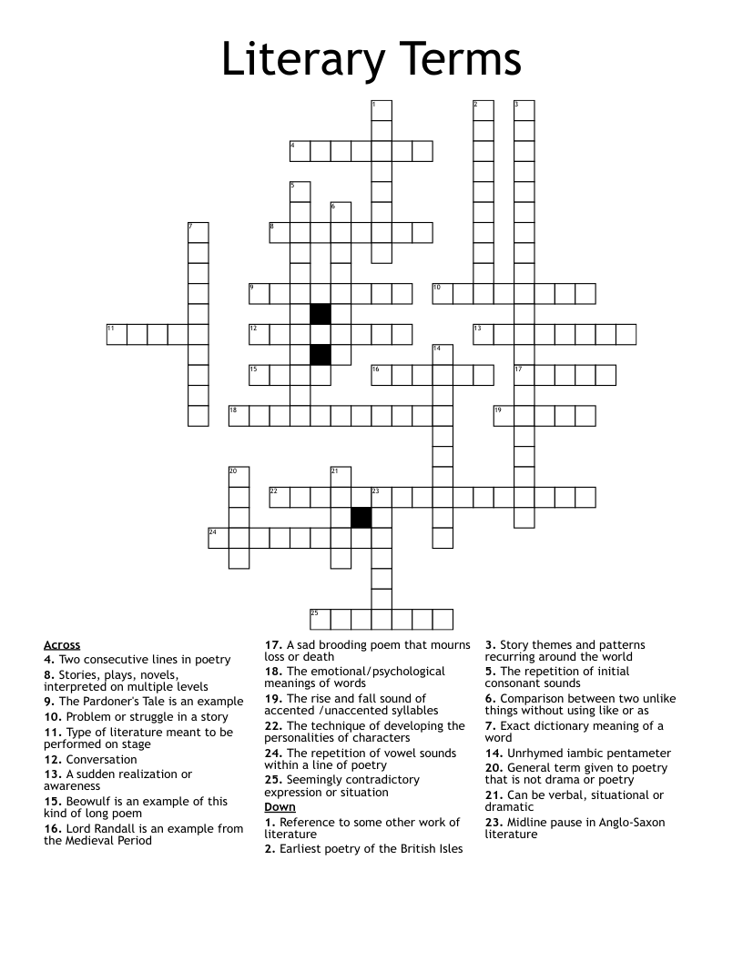 Literary Terms Crossword