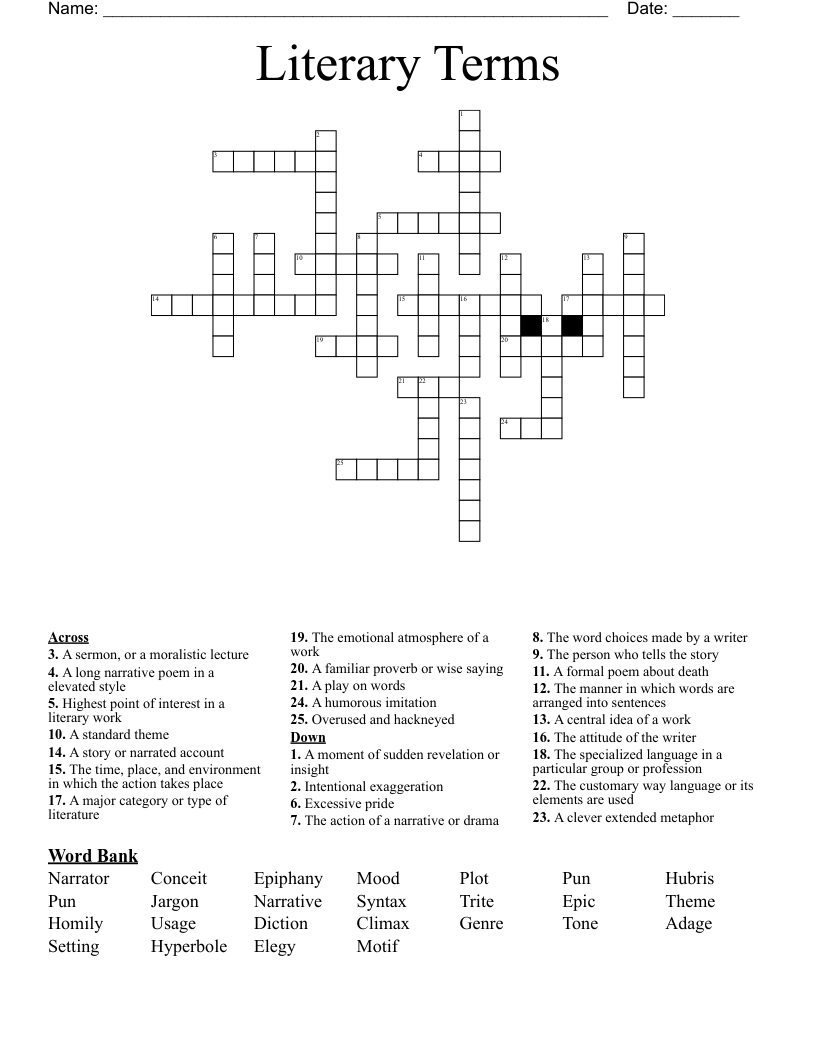 Literary Terms Crossword