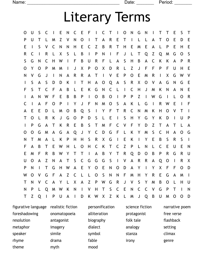 Literary Terms Word Search