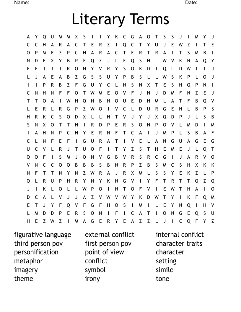 Literary Terms Word Search