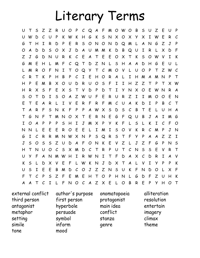Literary Terms Word Search