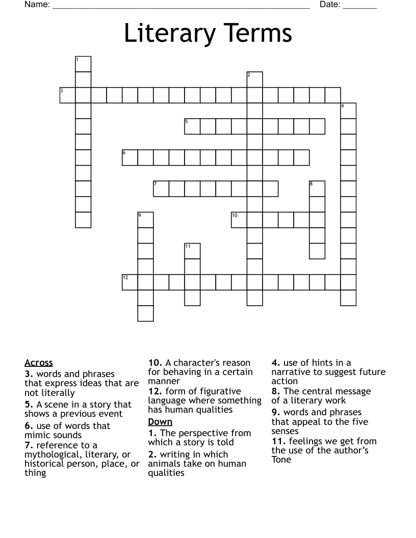 Literary Terms Crossword
