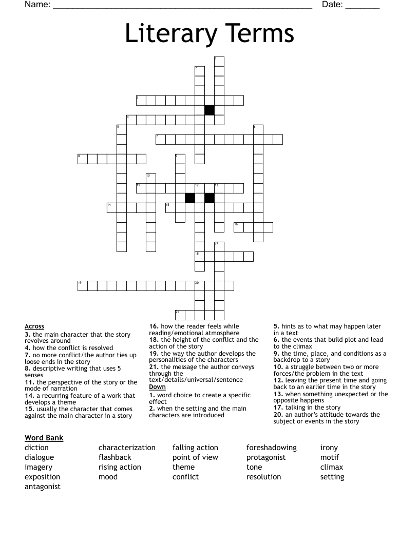 Literary Terms Crossword