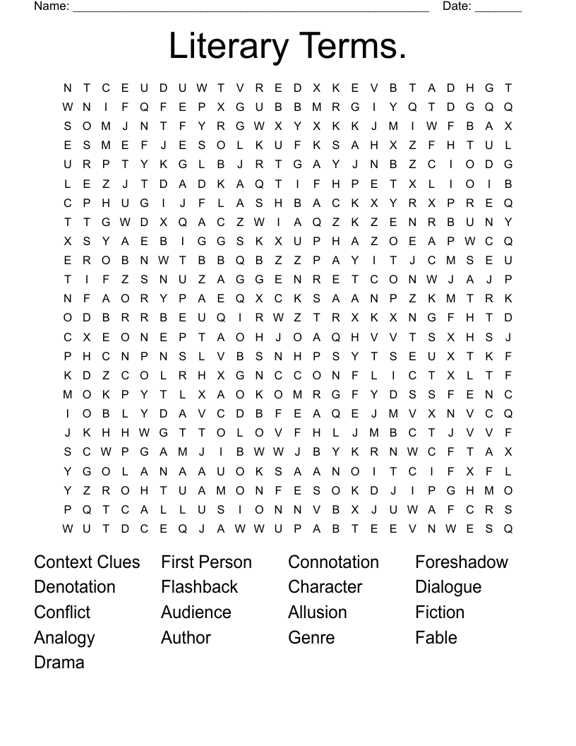Literary Terms. Word Search