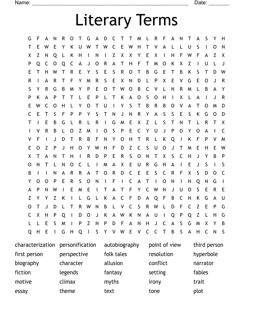 Literary Terms Word Search