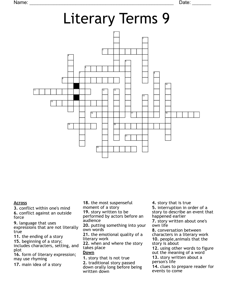 Literary Terms 9 Crossword