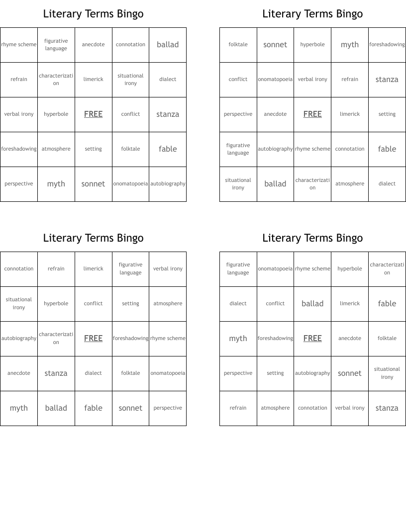 Literary Terms Bingo