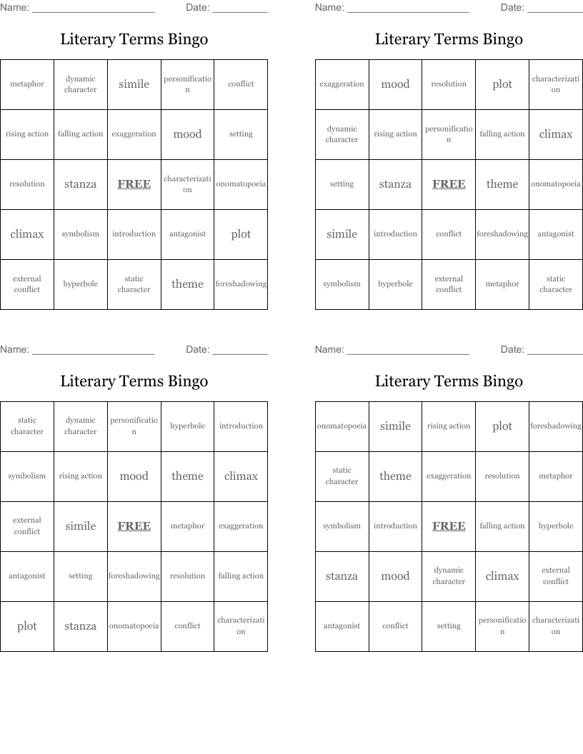 Literary Terms Bingo