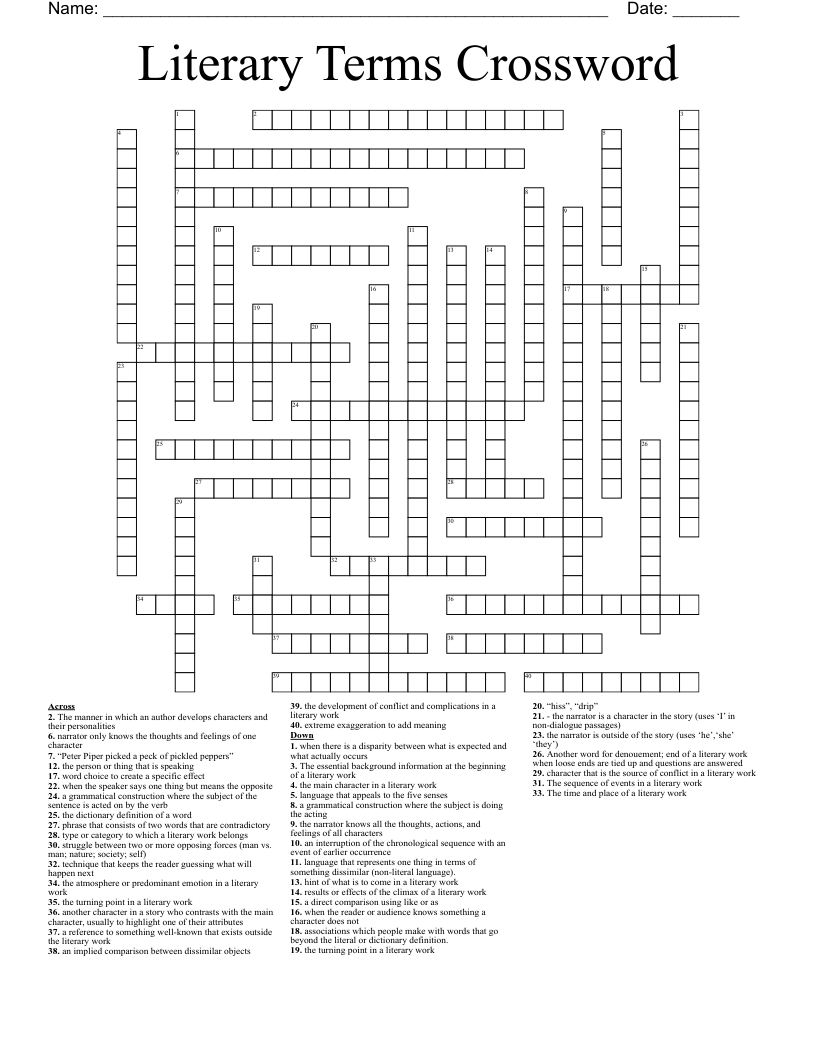 Literary Terms Crossword