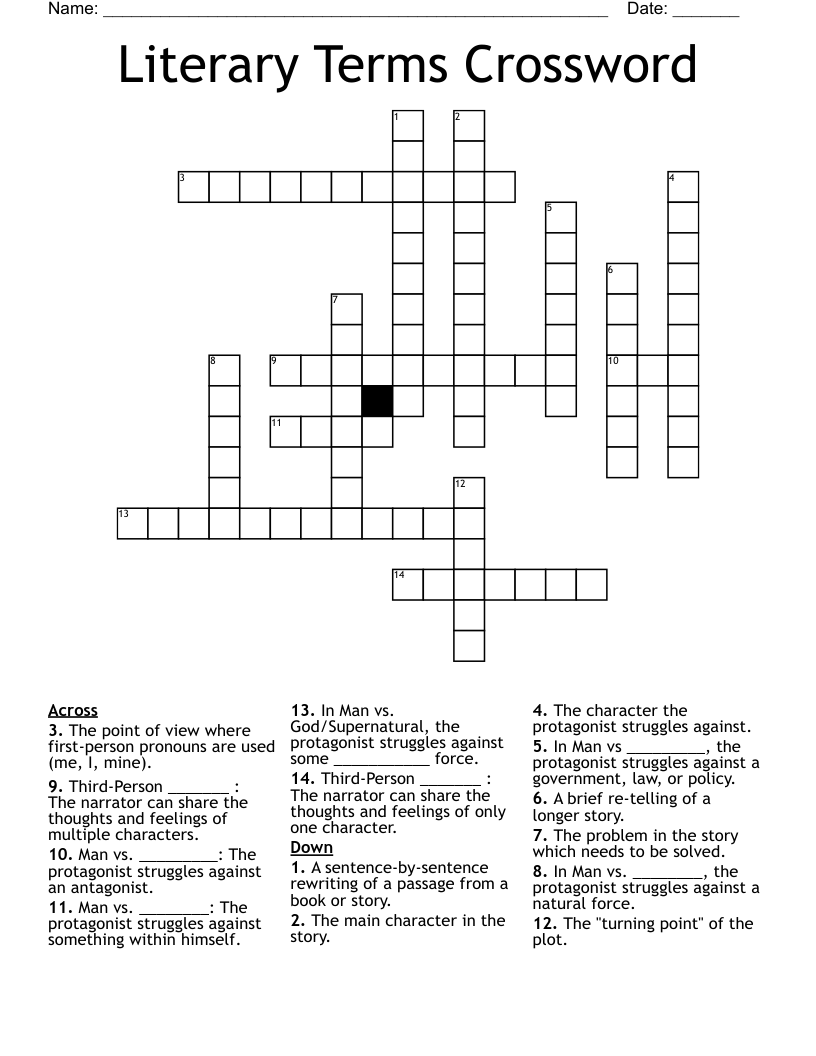Literary Terms Crossword