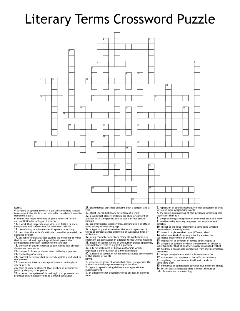 Literary Terms Crossword Puzzle