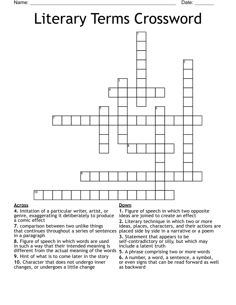 Literary Terms Crossword 