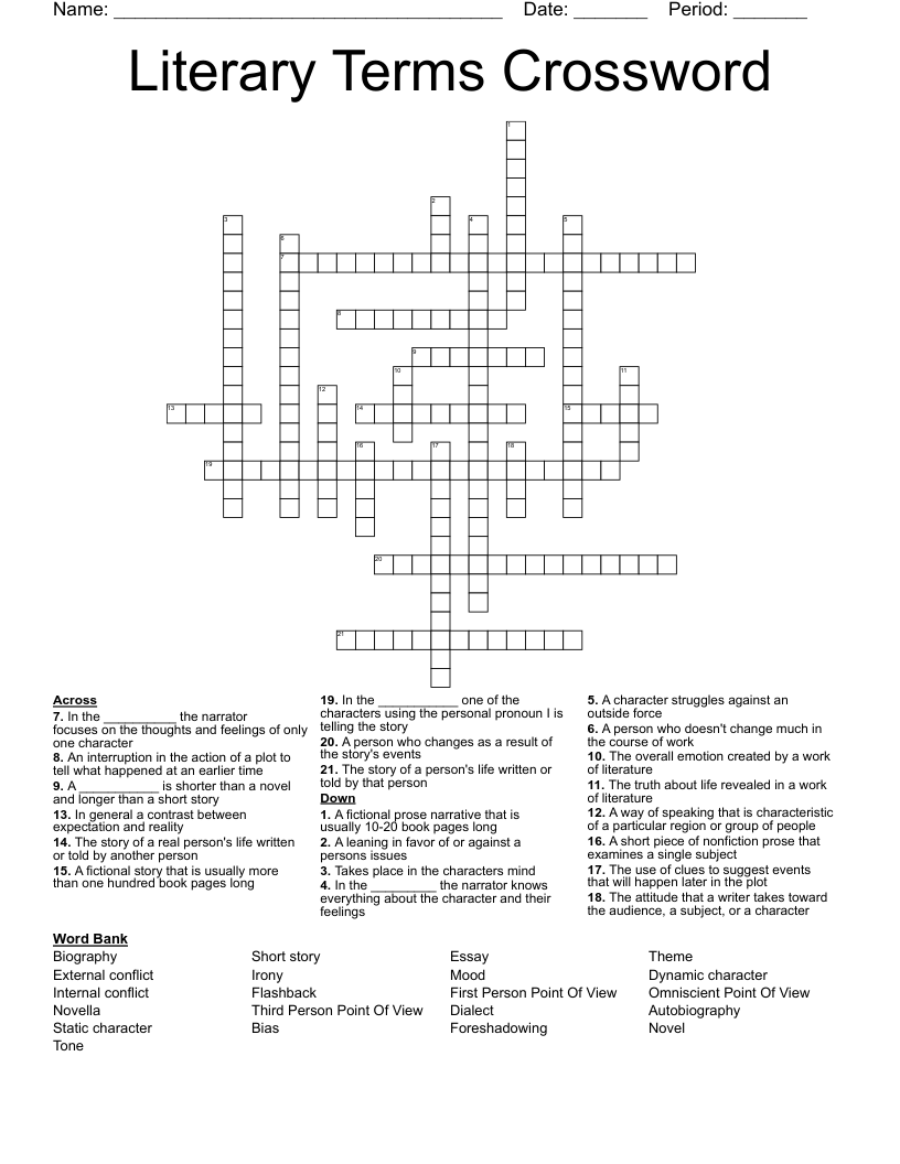 Literary Terms Crossword 