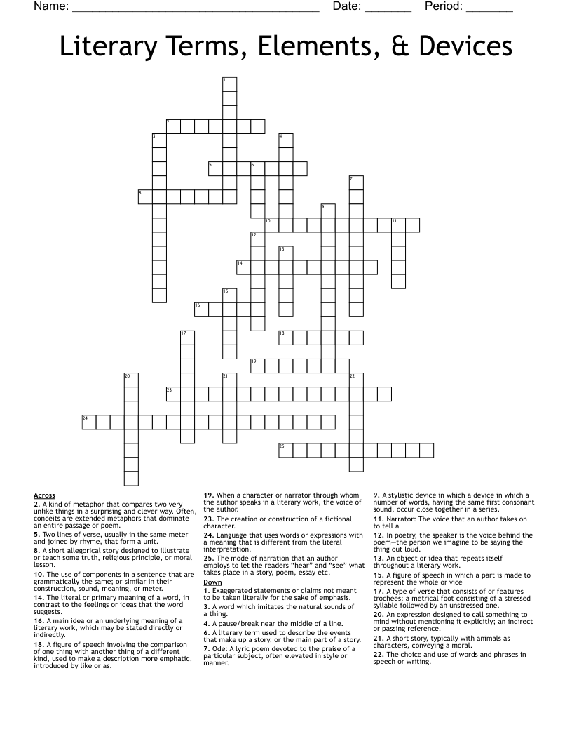 Literary Terms, Elements, & Devices Crossword