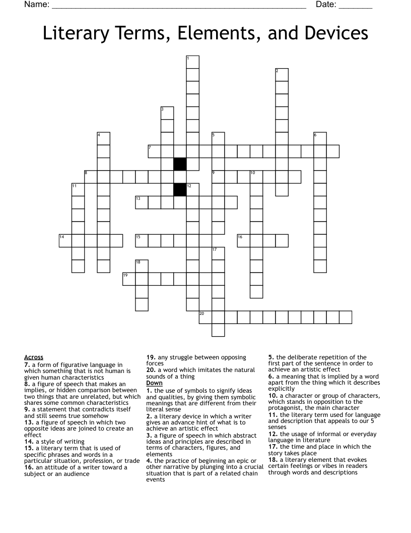 Literary Terms, Elements, and Devices Crossword