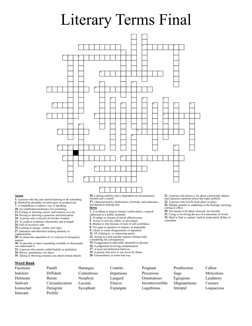 Literary Terms Final Crossword