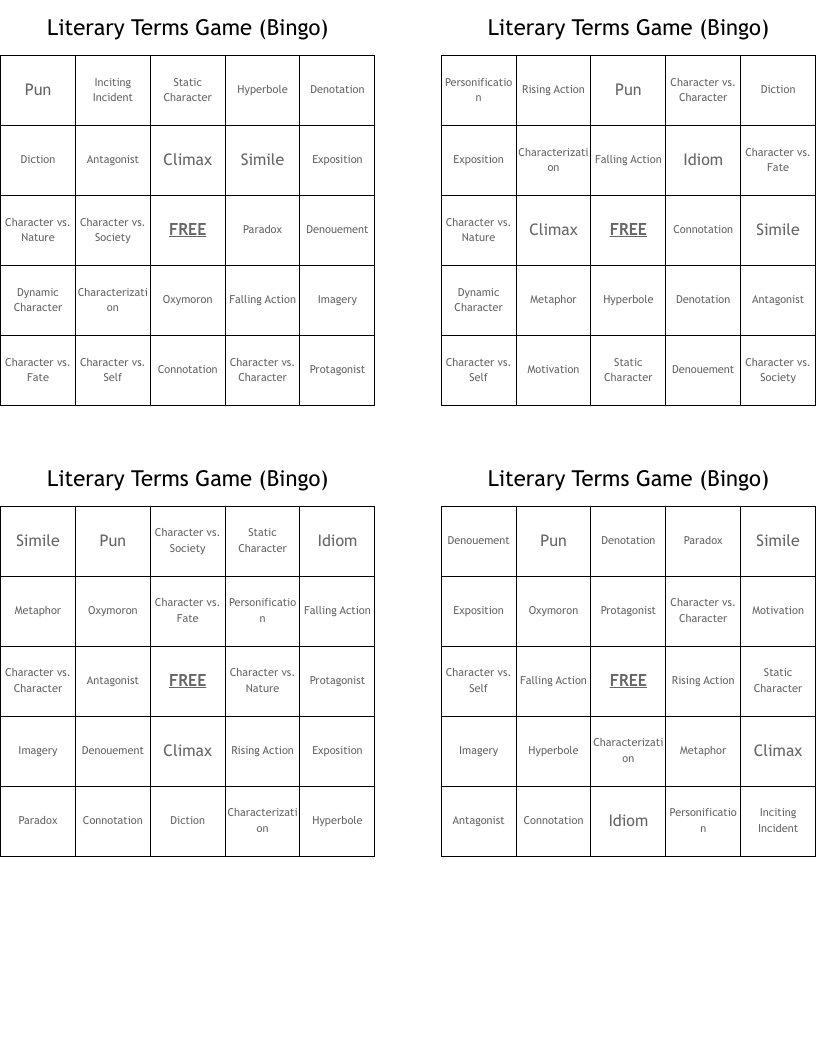 Literary Terms Game (Bingo)