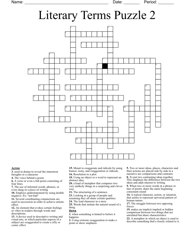 Literary Terms Puzzle 2 Crossword