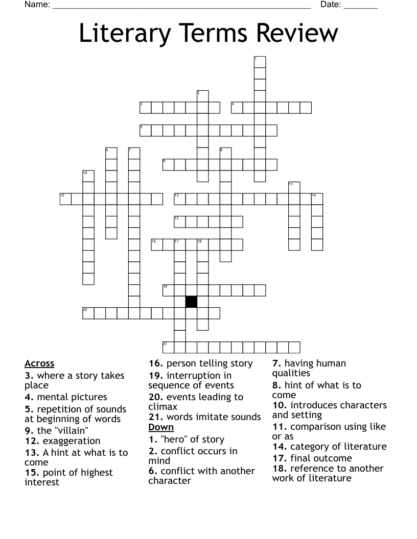 Literary Terms Review Crossword
