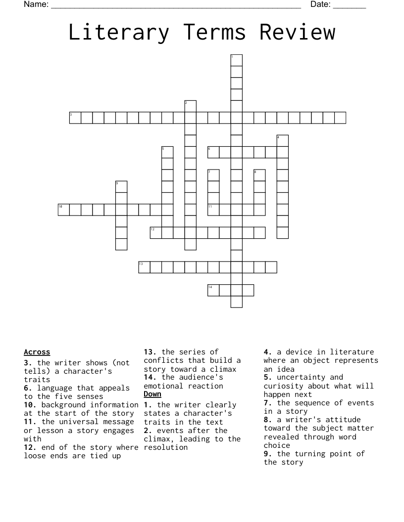 Literary Terms Review Crossword