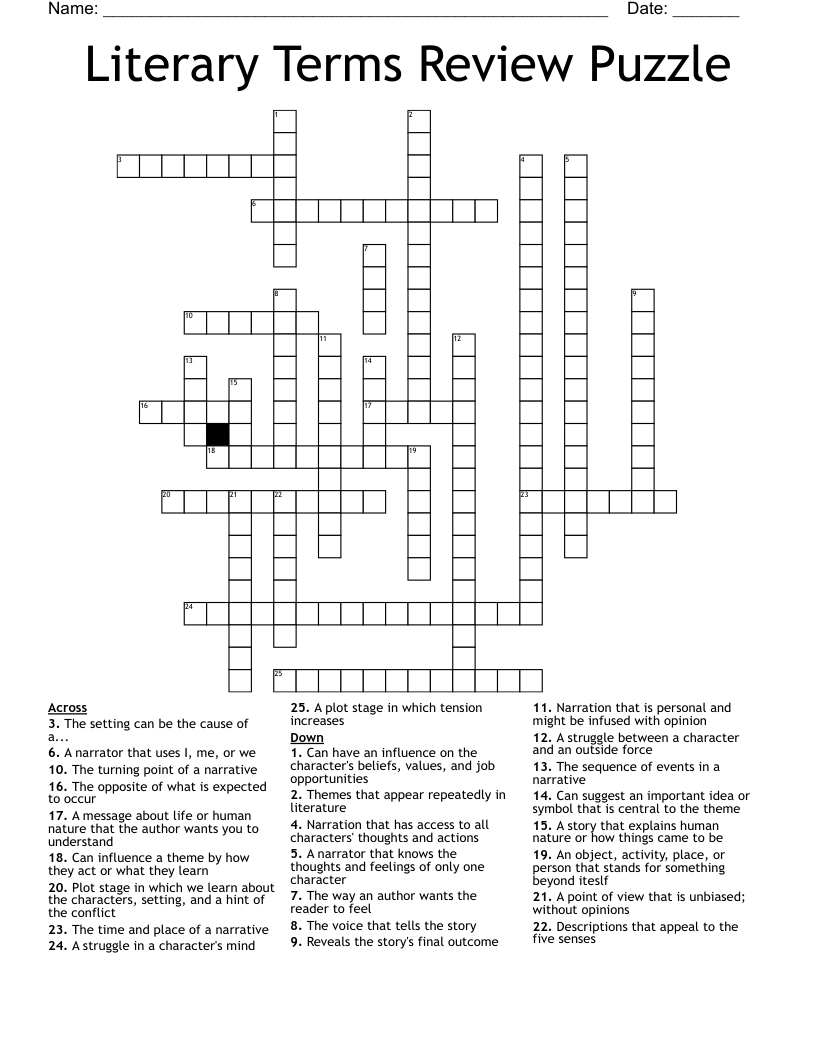 Literary Terms Review Puzzle Crossword