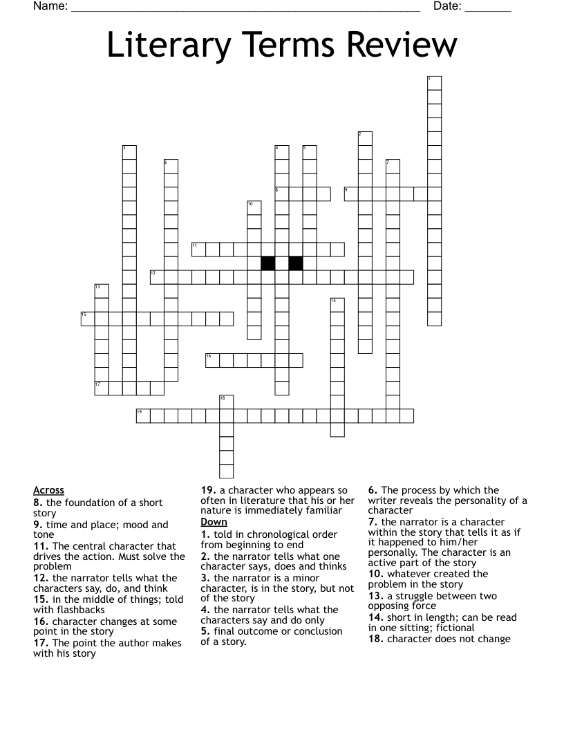 Literary Terms Review  Crossword