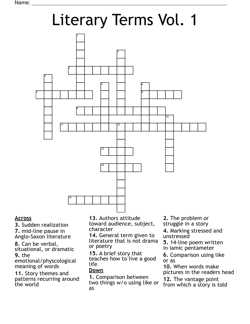 Literary Terms Vol. 1 Crossword