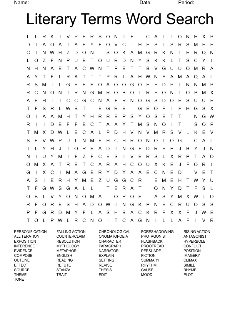 Literary Terms Word Search
