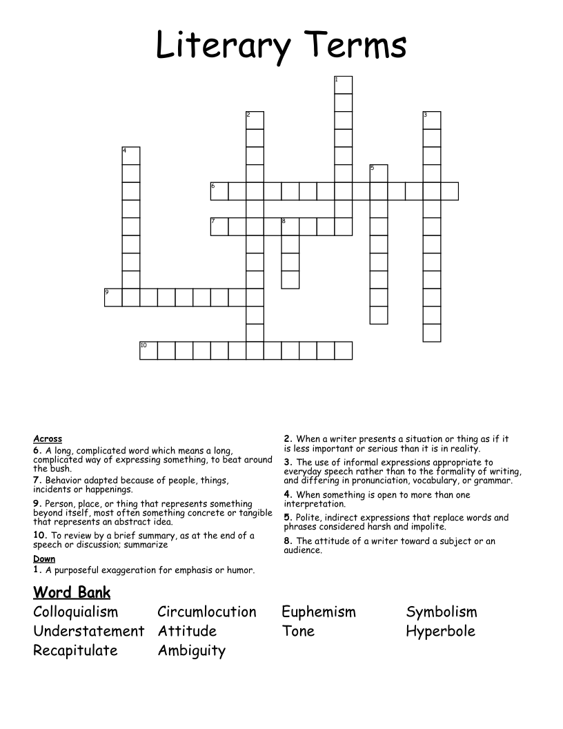 Literary Terms  Crossword