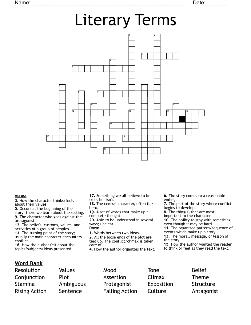 Literary Terms  Crossword