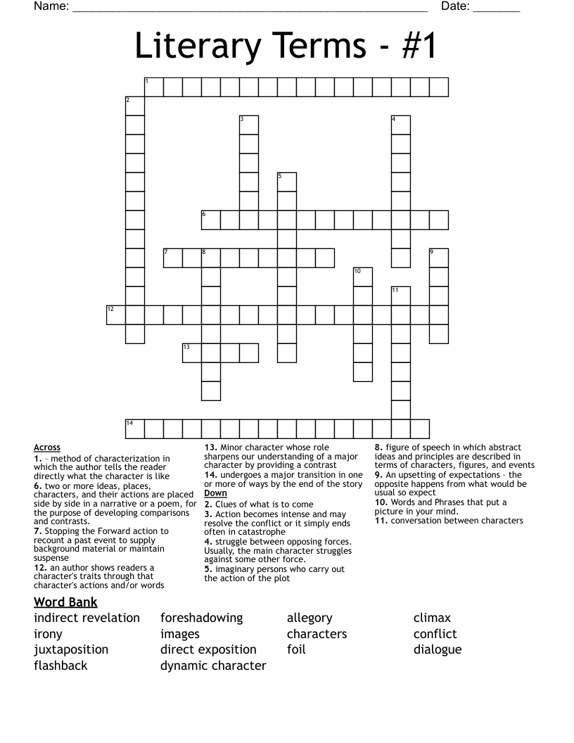 Literary Terms - #1 Crossword