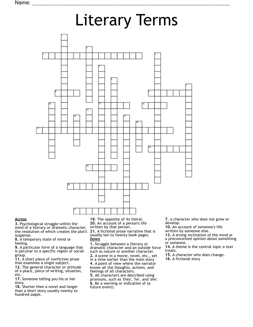 Literary Terms  Crossword
