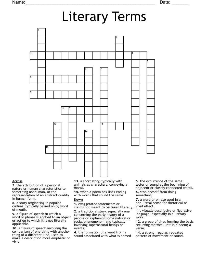 Literary Terms  Crossword