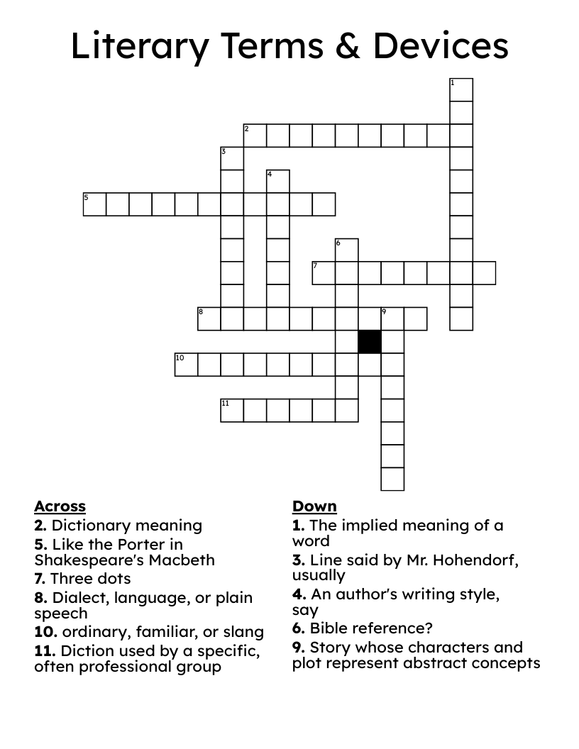 Literary Terms & Devices Crossword