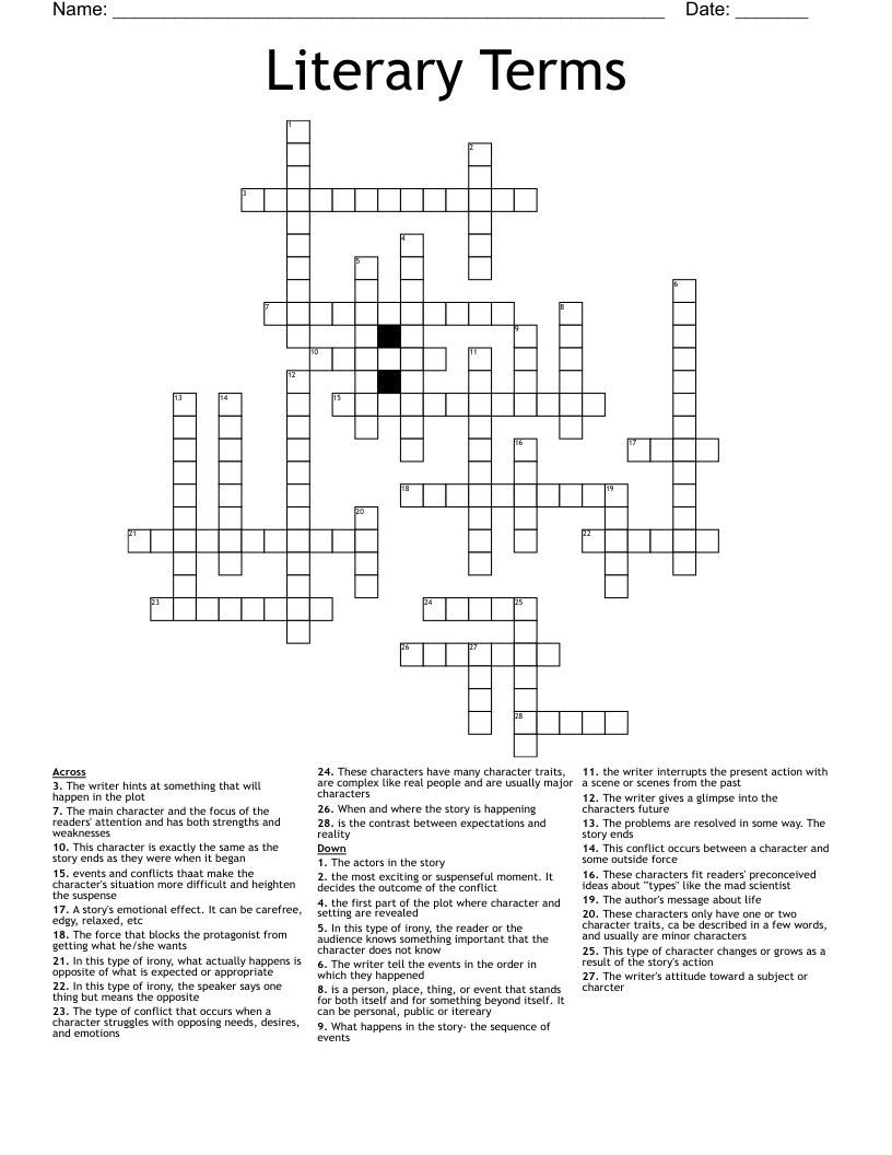 Literary Terms   Crossword