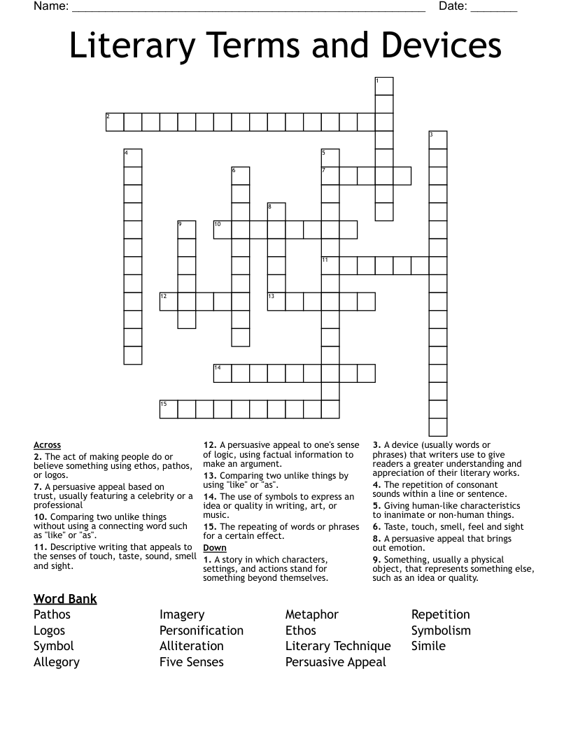 Literary Terms and Devices Crossword