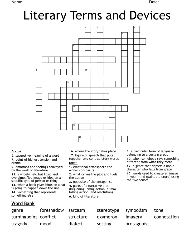 Literary Terms and Devices Crossword