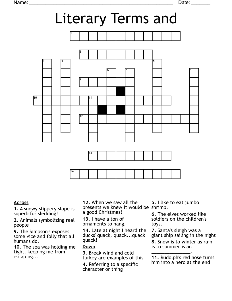 Literary Terms and  Crossword