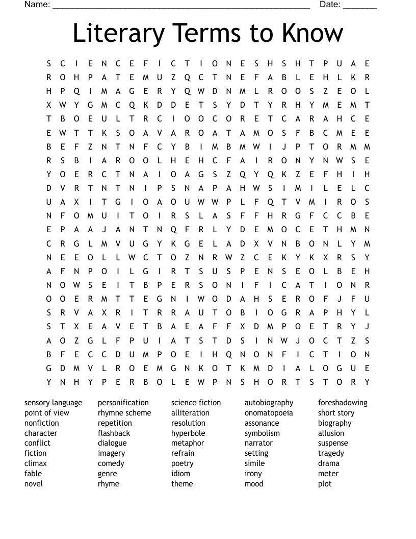 Literary Terms to Know Word Search