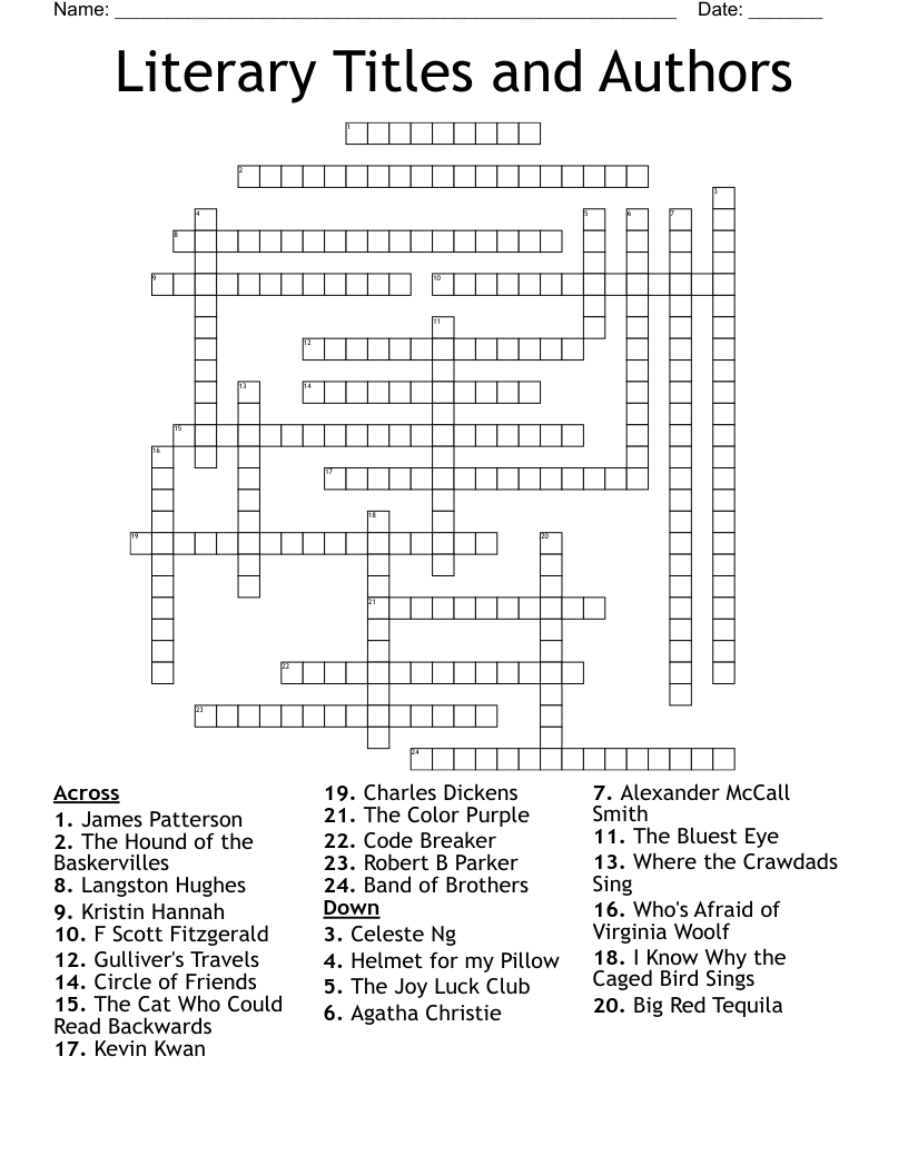 Literary Titles and Authors Crossword