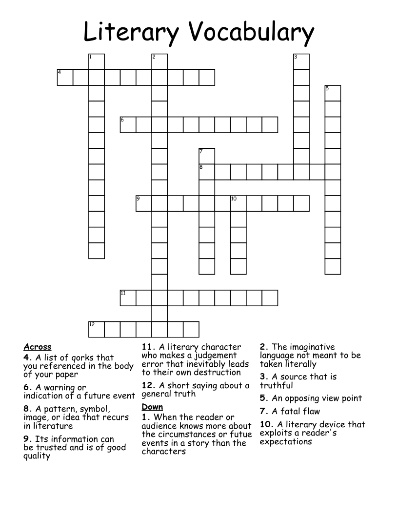 Literary Vocabulary Crossword