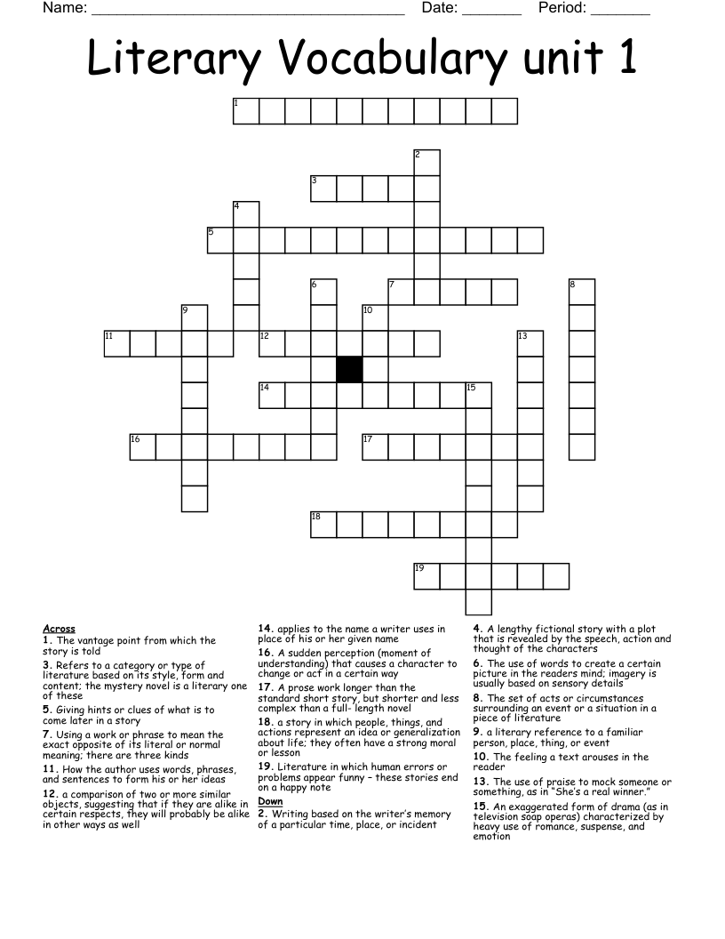 Literary Vocabulary unit 1 Crossword