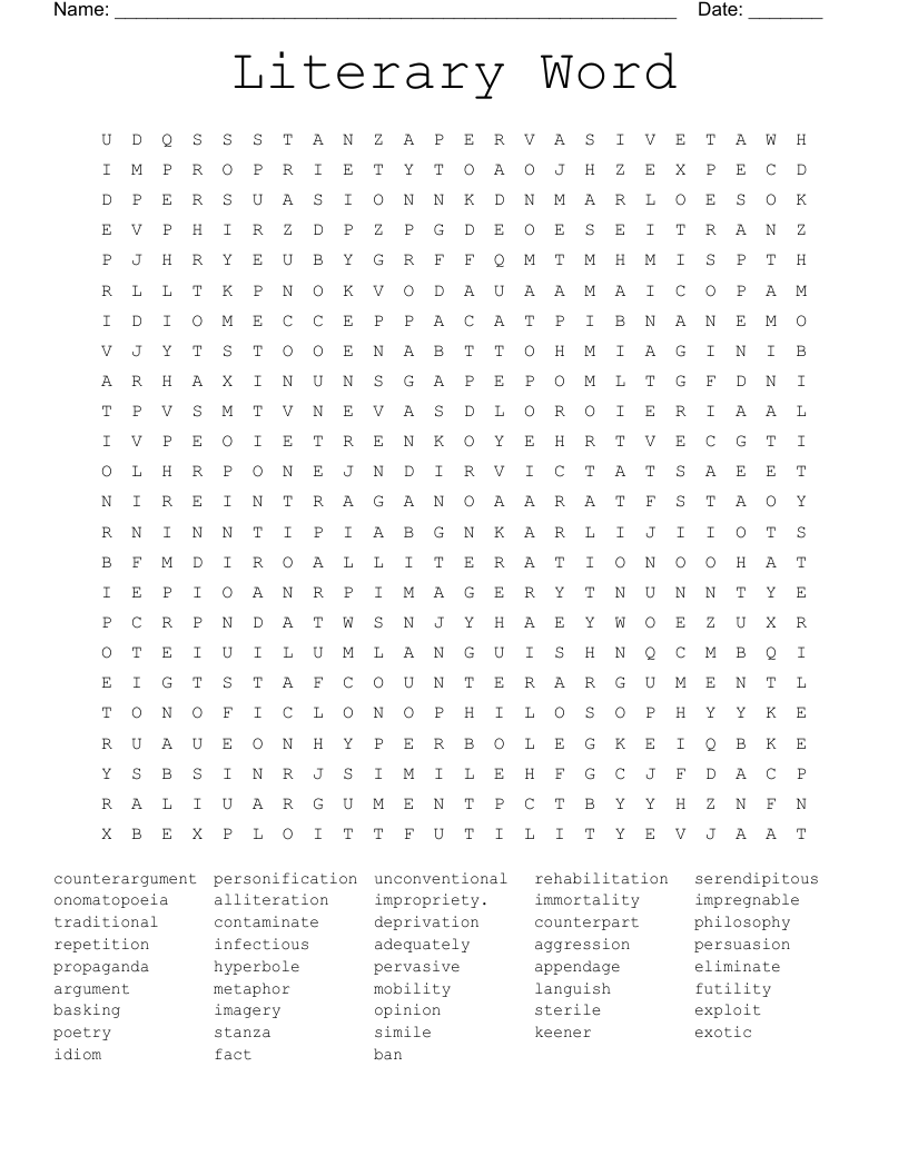 Literary Word Word Search