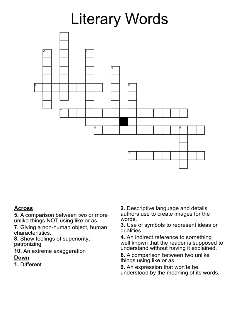 Literary Words Crossword