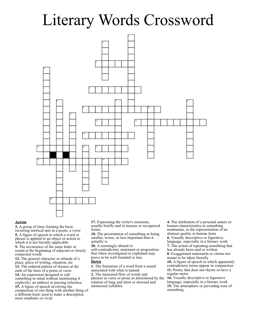 Literary Words Crossword