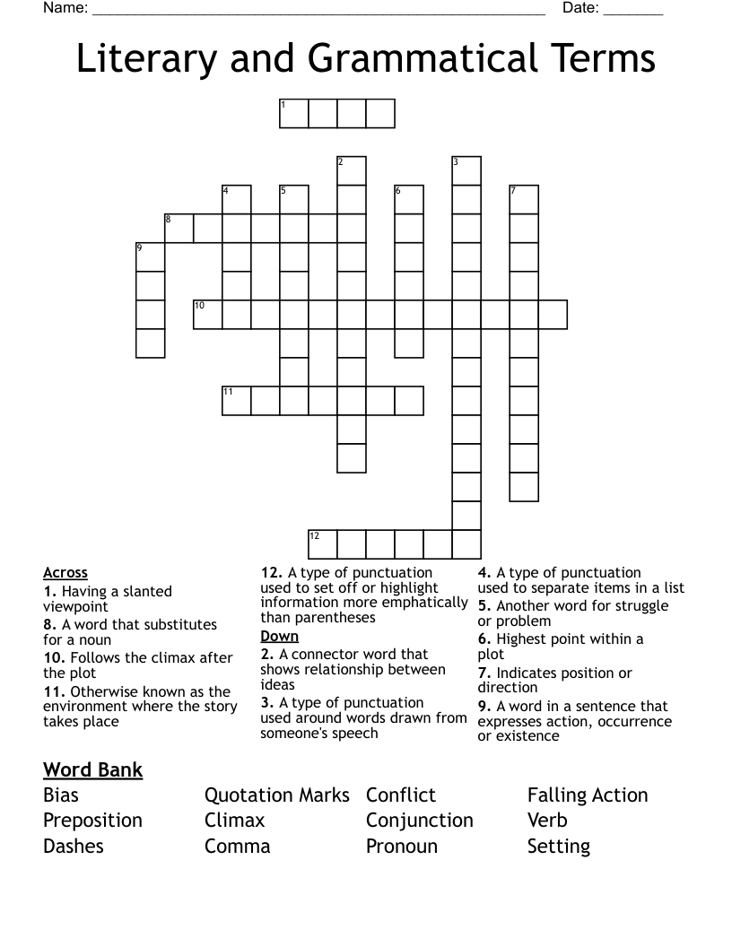 Literary and Grammatical Terms Crossword