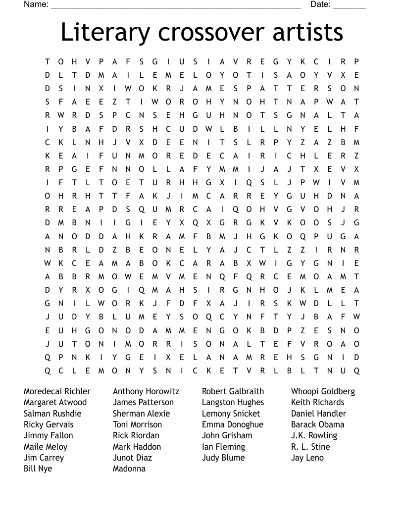 Literary crossover artists Word Search