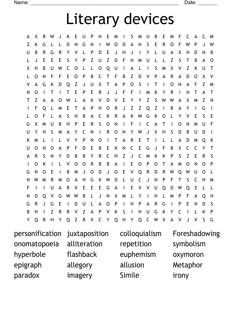 Literary devices Word Search