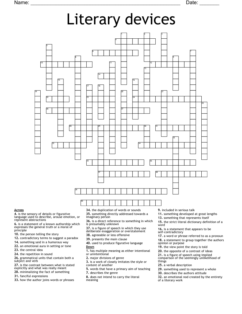 Literary devices  Crossword