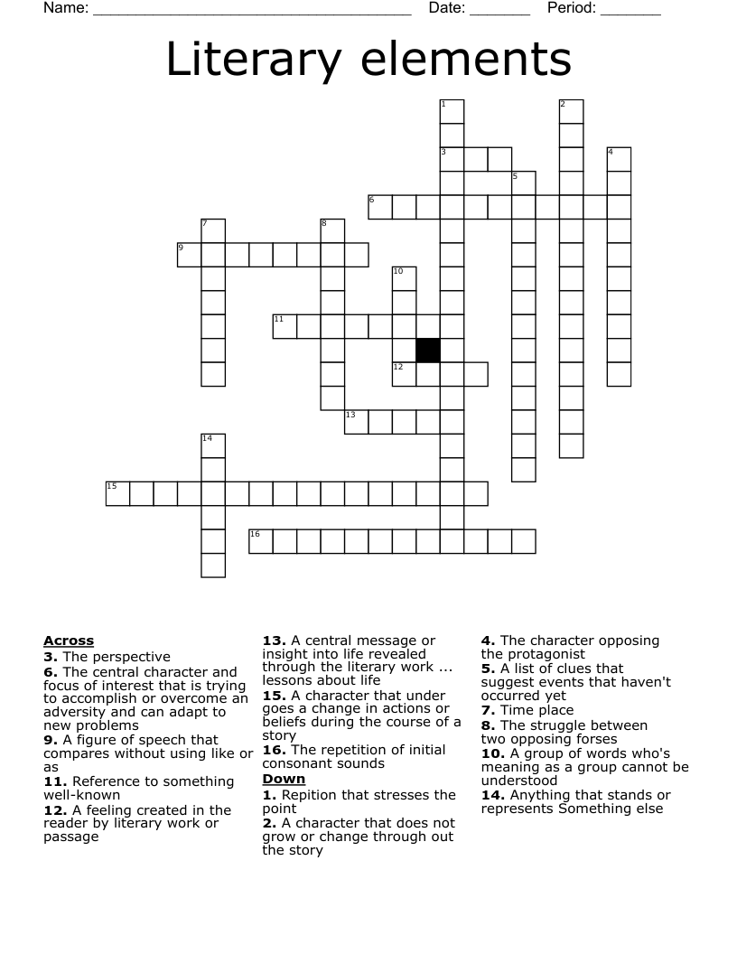 Literary elements Crossword
